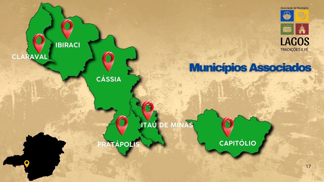 Mapa dos municípios associados — Lagos, Tradições e Fé